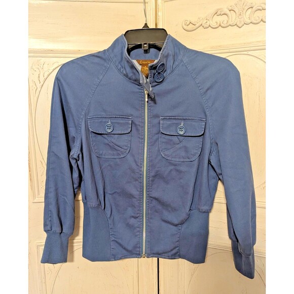 Copper Key Cropped Blue Cotton Jacket Womens Size Small Fitted - Picture 1 of 6
